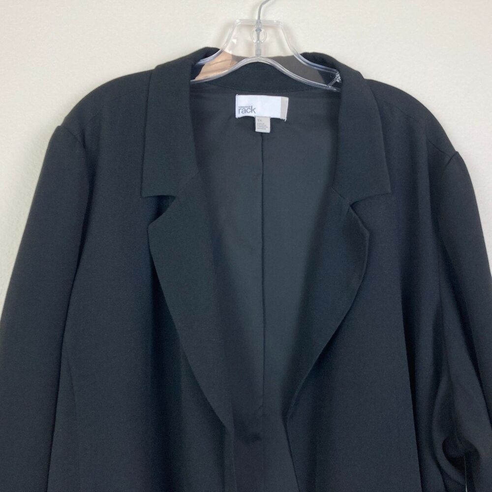 Nordstrom Rack Women's NWT Open Front Blazer Size 3X Black Ruched Sleeve Office - Picture 2 of 6